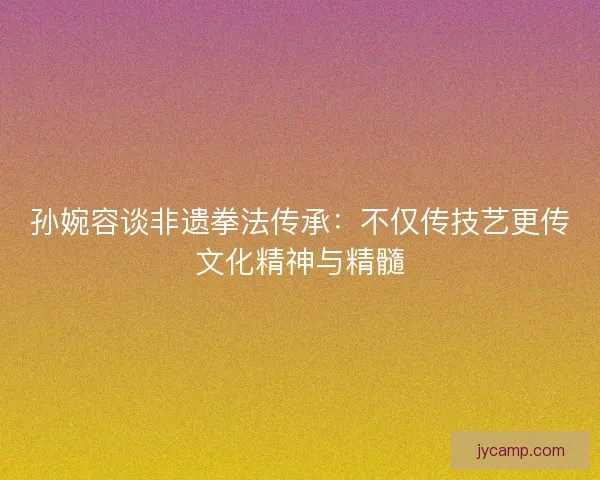 孙婉容谈非遗拳法传承：不仅传技艺更传文化精神与精髓